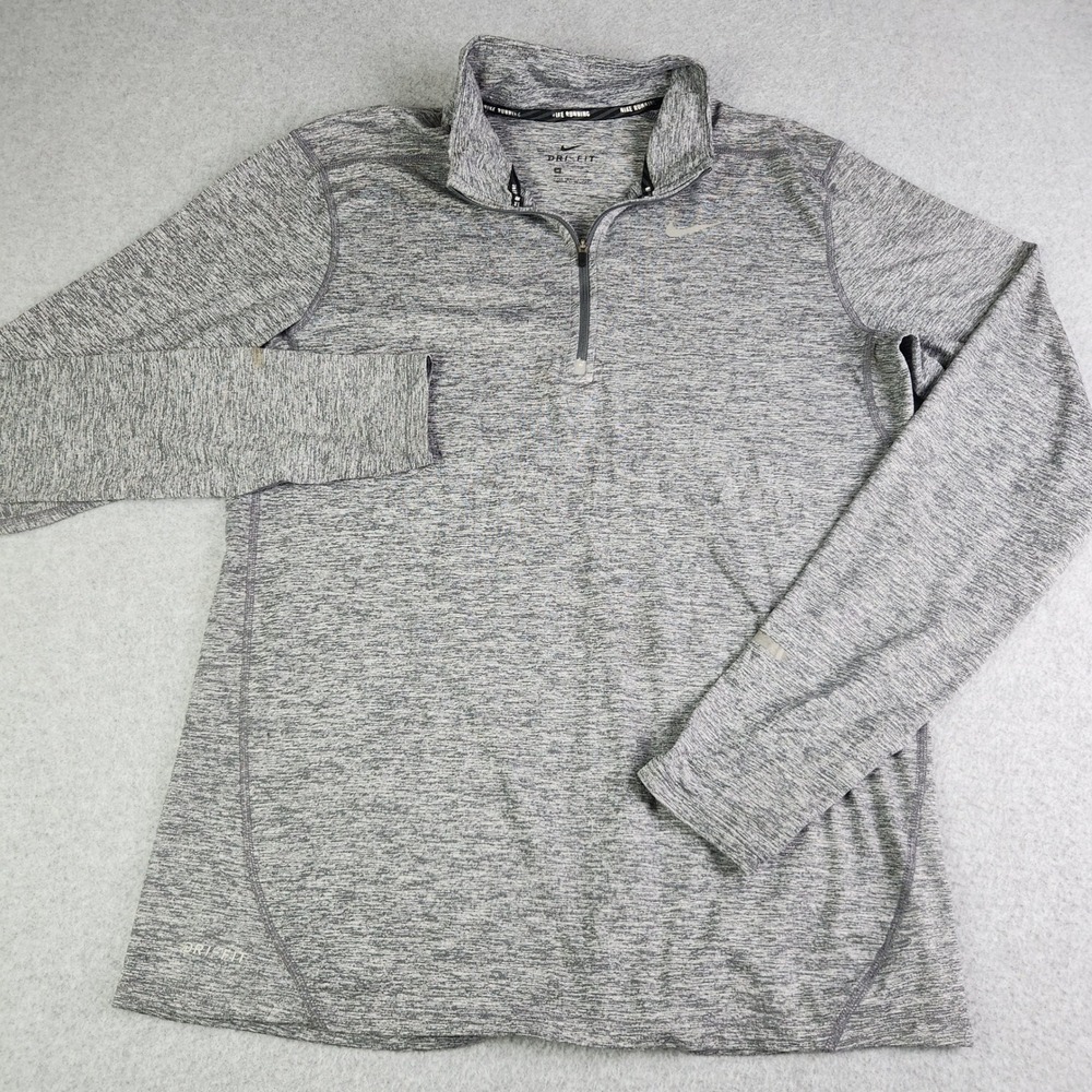 Nike Shirt Mens M Gray Running Reflective Performance Base Layer Stretch 1/4 Zip